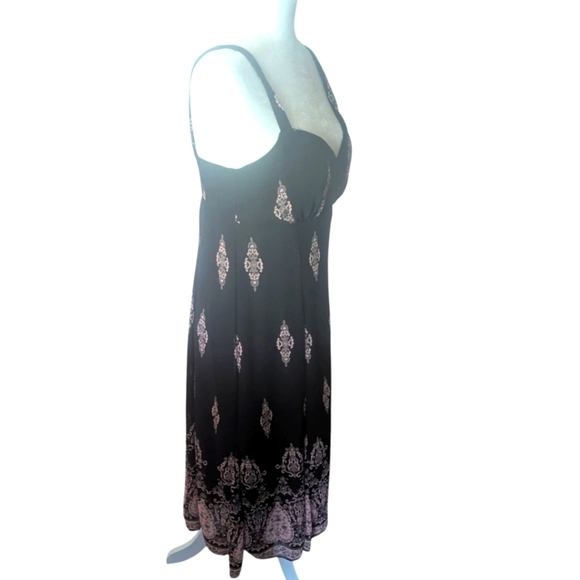 Dressbarn Black/ Blush Pink Print Flowy Chiffon Babydoll Fairy Slip Dress Sz 8 - Picture 2 of 12